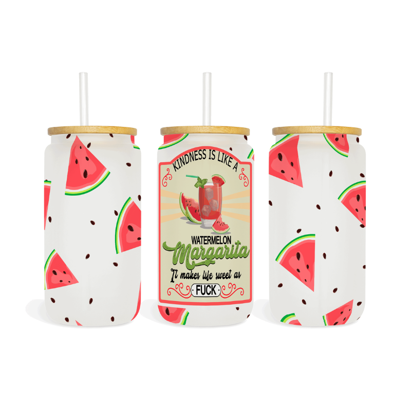 Kindness is Like a Watermelon Margarita it's Sweet as F**k Glass Tumbler Wrap Design