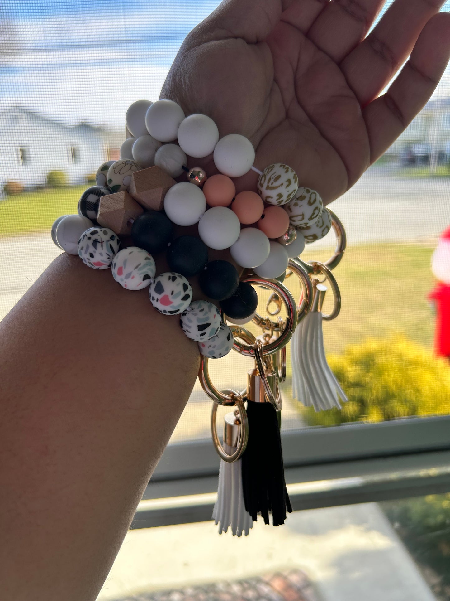 Black Plaid & White Silicone Keychain Wristlet