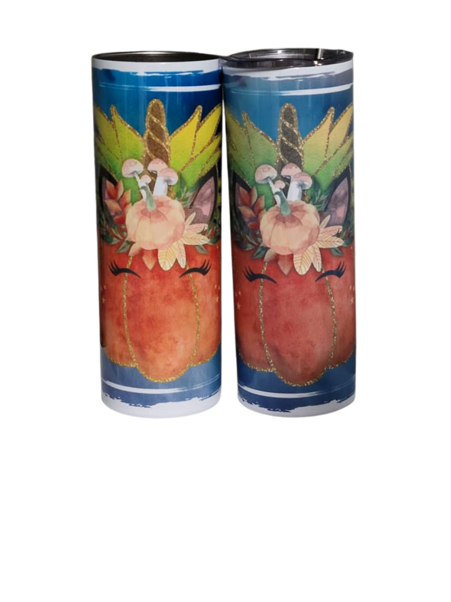 Pumpkin Unicorn Blue Tumbler, Fantasy Cute Tumbler